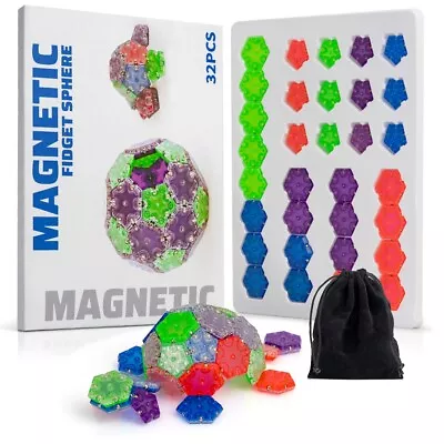 32 Pcs Geode Magnetic Fidget Sphere - 20 Hexagons And 12 Pentagons Multicolor • £28.92