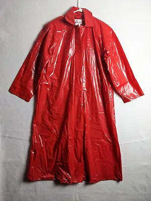 Kenn Sporn Wippette Raincoat Trench Coat Long Size M Vinyl Red • $69.68