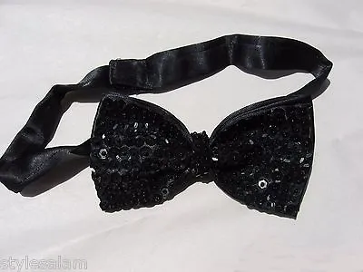 Sequined Bow Tie Sequin Black NEW With Tags Spangles Performance DJ Bowtie • $15.90