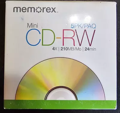 Memorex Mini CD-RW 5 Pack - 5 PK/Paq - New Sealed - Imation • $6