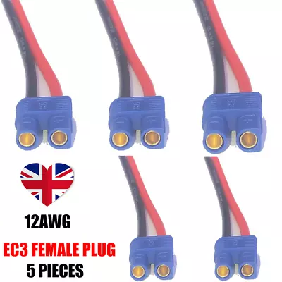 5PCS EC3 Female Connector & 12cm Wire Cable Pigtail Charger Battery ESC Lipo RC • £6.85