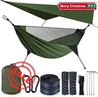 $16.89 • Buy 3m Tent Tarp Rain Fly Cover Tent Pole 2 Person Camping Hammock With Mosquito Net
