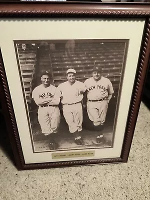 Framed Sepia Picture Of Lou Gehrig Jimmy Fox And Babe Ruth 20  X 16  W/Plaque  • $42