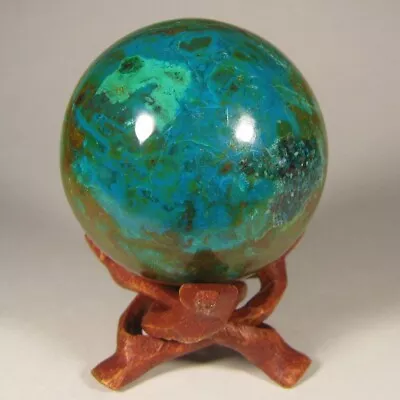 2.1  CHRYSOCOLLA & MALACHITE Polished Sphere W/ Stand – Peru - 55mm • $6.01