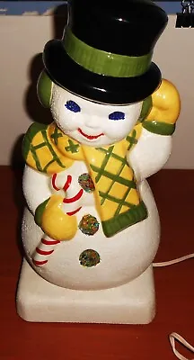 Ceramic Christmas Vintage Lighted Textured Winter Snowman 1970's 15  • $20