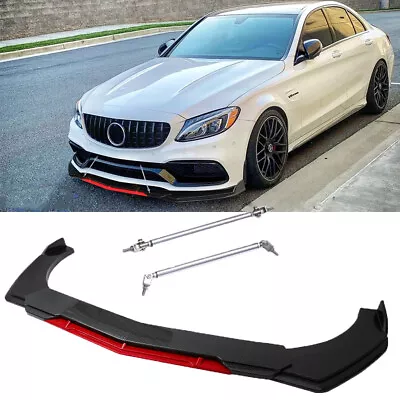 Carbon Style Car Front Bumper Lip + Strut Rods For Mercedes Benz W205 W204 W212 • $99.02