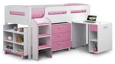 Blue Or Pink Cabin Bed With Desk Shelves And Drawers 3ft Storage Child • £577.99