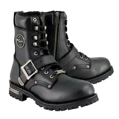 Milwaukee Leather MBM101 Men's Black Leather Lace-Up Engineer Motorcycle Boots • $122.99