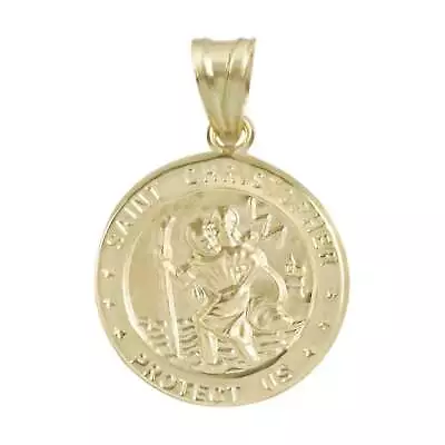 1  Saint Christopher Protect Us Medallion Pendant | 10/14K Yellow Gold • $179.99