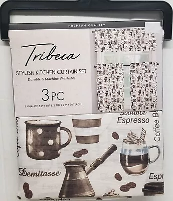 3pc. Kitchen Curtains Set: 2 Tiers(26 X36 )&Valance(52x18 ) COFFEE THEMETRIBECA • $19.99