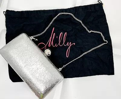 Milly Silver Foiled Hard Clutch Formal Small Chain Shoulder Bag Metallic RARE • $64.73