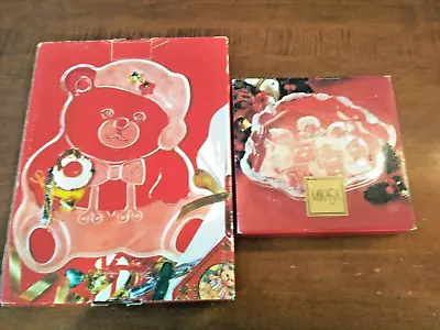 Mikasa Crystal Christmas Carolers Holiday Bear Plate Sweet Dish Lot Of 2 • $14.97