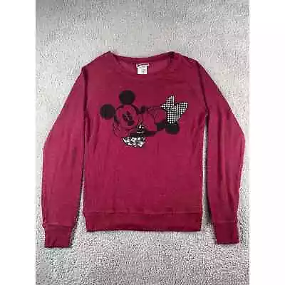 Disney Parks Sweater Womens Small Mickey Minnie Mouse Red Crew Long Sleeve • $12.34