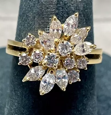 Vintage 16 Diamond Starburst Stamped 18K Yellow Gold Ladies Ring New (NOS) • $1795