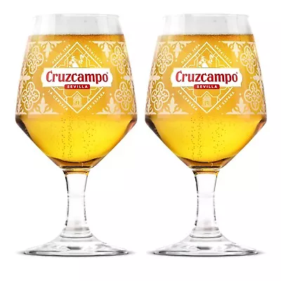 2x Cruzcampo Chalice Beer Glass Goblet One Pint 20oz Nucleated New 2023 CE M23 • £13.99