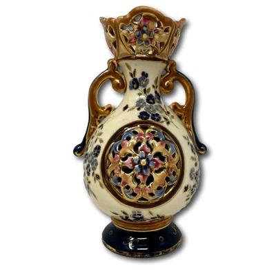 $240.05 • Buy Antique Hungarian Zsolnay Pecs / Fischer Pierced Ceramic Vase | Hungry