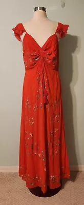 NWT Farm Rio Anthropologie Orange Tropical Embriodered Maxi Dress Size 16 • $179.99