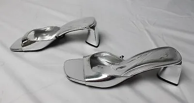 $29.99 • Buy ZARA Women's Square Toe Metallic Block Heeled Sandals CB7 Silver US:8 EUR:39