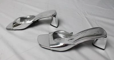 $29.99 • Buy ZARA Women's Square Toe Metallic Block Heeled Sandals CB7 Silver US:8 EUR:39