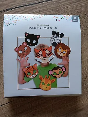 8 Animal Zoo Jungle Foam Face Eye Masks Zebra Giraffe Lion Monkey Kids Party • £3.59