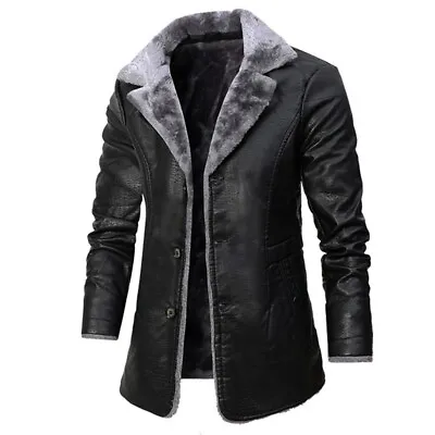 Men’s Black Genuine Sheepskin Faux Fur Turn-Down Collar Outfit Single-Breasted • $170