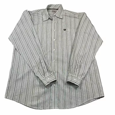 Cinch Mens Western Long Sleeve Button Up Shirt Green Brown Striped Size M • $18.99