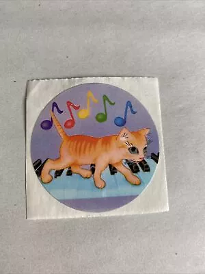 Lisa Frank Vintage 80s Sticker Circle Cat Kitten Piano Music Notes  • $2.99