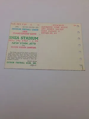 Vintage 1968 Afl Championship Ticket New York Jets Oakland Raiders • $1250