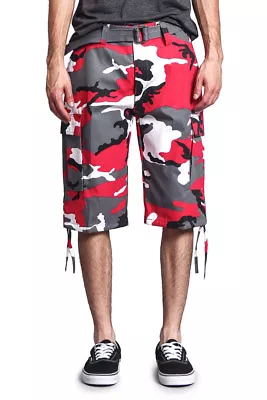 Men's Big And Tall Belted Military Army Camouflage Camo Cargo Shorts 9AP10-GG1B • $32.95