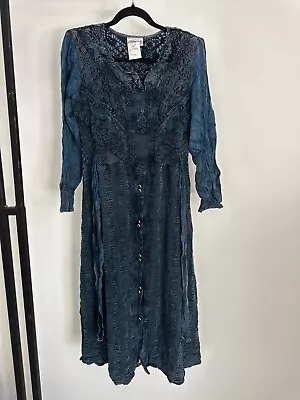 Marilu Women's Boho Boutique Dress Free Size Made In Italy Navy Acid Dye Blue • £42.41