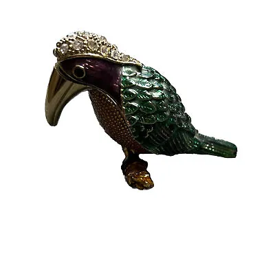 Toucan Bird On Branch Enameled Metal Jeweled Hinged Trinket Box Small • $14