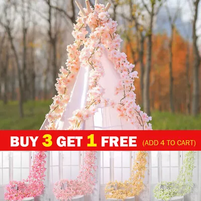 6Ft Artificial Cherry Rattan Fake Flower Hanging Wedding Decor Garland Plant • £4.50