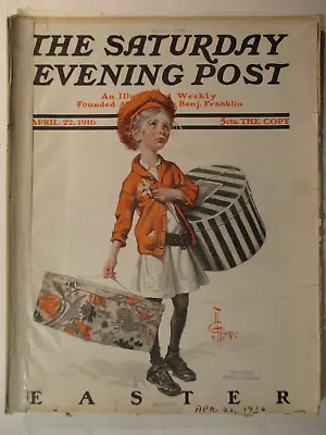 1916Apr Saturday Evening Post JC Leyendecker Cover Young Girl W/ Easter Packages • $24.16