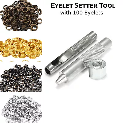 Eyelet Punch Die Tool Set Kits + 100 Eyelets Grommet Washer Leather Craft Repair • £8.09