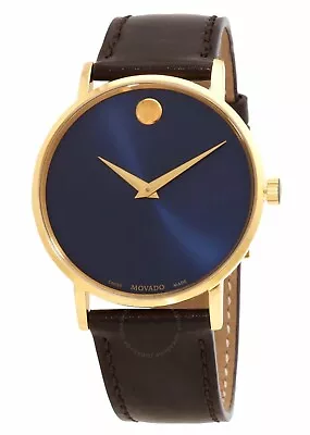 Brand New Movado Men’s Classic Museum Gold Dial Brown Leather Watch 0607316 • $345