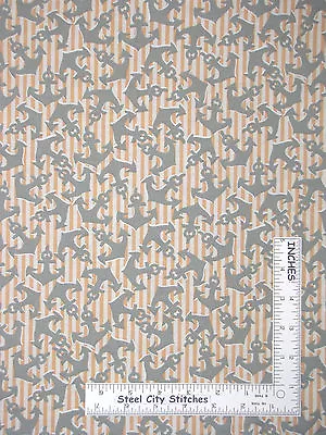 Nautical Sail Boat Ocean Anchor Stripe Gray Fabric Benertex Cabana C5978 ~ YARD • $10.93