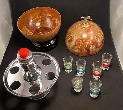 Vtg Marbled Bowling Ball Liquor Decanter Set With 6 Shot Glasses MCM Barware • $125