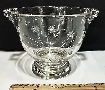 Cambridge Glass Pristine Ice Tub Bucket Wallace Sterling Floral Etch Deco Handle • $49.99