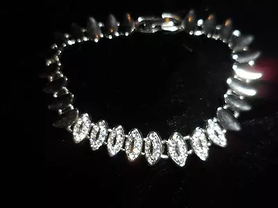 Vintage Antique Silver Tone Bracelet Rhinestone Crystal X Wedding Tennis • $11.99