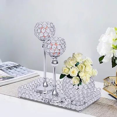$60 • Buy 12&14 Inch Silver Crystal Candle Holders Dinner Table Centerpiece Wedding Decor