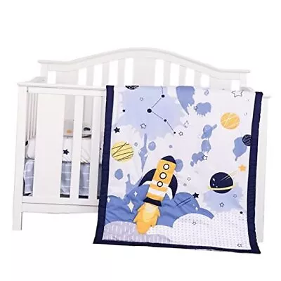  Baby Crib Bedding Set For Boys 3Piece Toddler Nursery Crib Sets Space Theme • $50.76