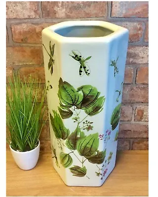 Hexagonal Dragonflies & Leaves Ceramic Umbrella /Stick Stand /Large Vase MIN0841 • £39.95