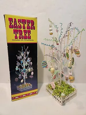 VTG Easter Tree White Picket Fence 24 Wooden Ornaments 18  Pay Less Drug Box • $30