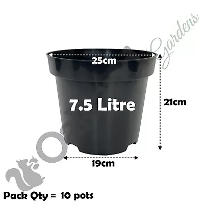 7.5 Litre Black Plant Pots Plastic Round Flower Pot  L LT High Quality Qty = 10 • £11.75