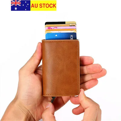 $16.90 • Buy RFID Blocking Quality Leather Credit Card Holder Wallet With Pop Up Card Case