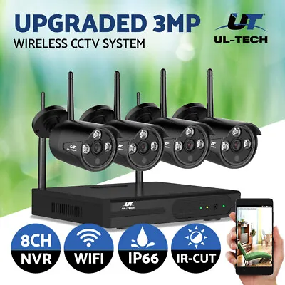 UL-tech Wireless CCTV Security System 8CH NVR 3MP 4 Bullet Cameras WiFi Outdoor • $183.95