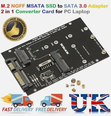 B Key M.2 NGFF MSATA SSD To SATA 3.0 Adapter 2 In 1 Converter Card For PC Laptop • £7.97