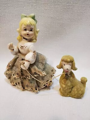 Vintage Sonsco Girl Figurine Lace Skirt Poodle Dog Flocked Sweet • $16