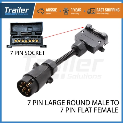 $19 • Buy 7 Pin Round Male Plug To 7 Pin Flat Female Socket Adaptor Trailer Connector