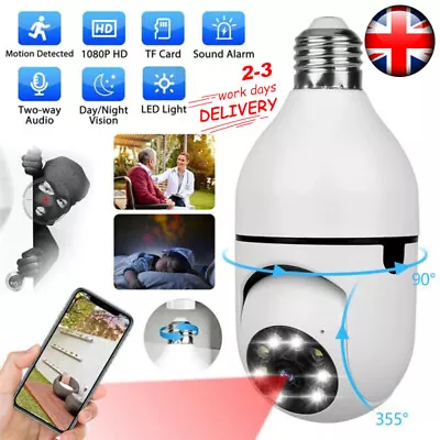 £18.99 • Buy Light Bulb Camera 1080P Wireless CCTV HD Smart Home Security IR Cam Outdoor 360°